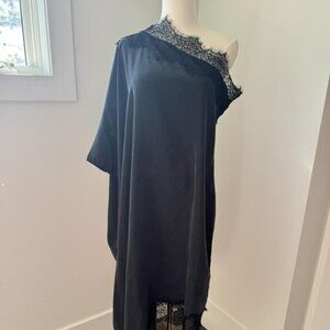 Faith Connection One Shoulder Black Satin Dress